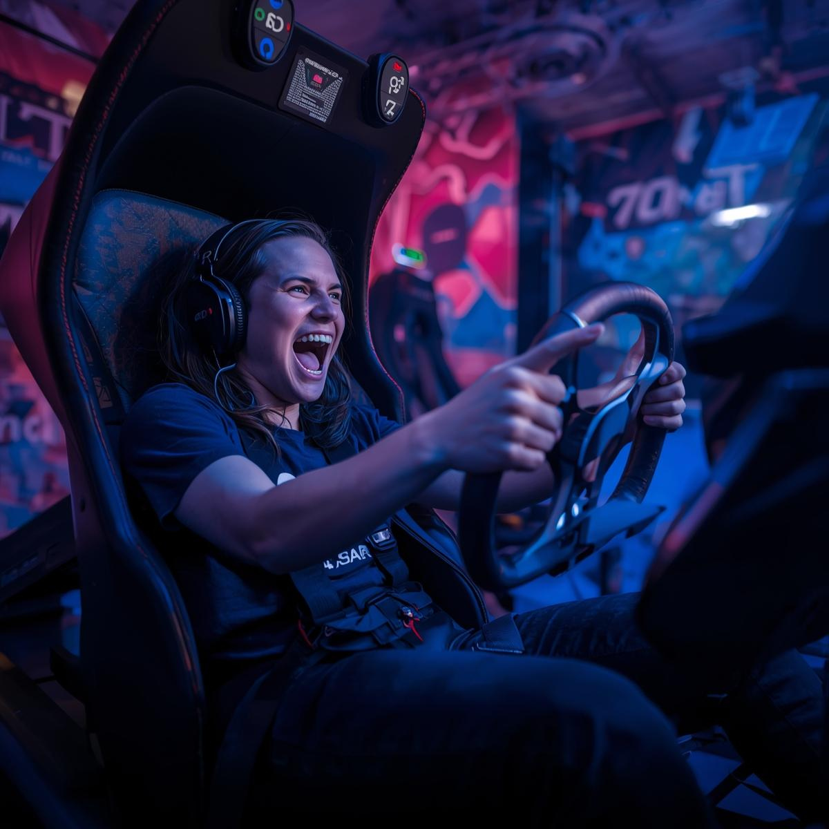 Sim racer immersed in motion rig